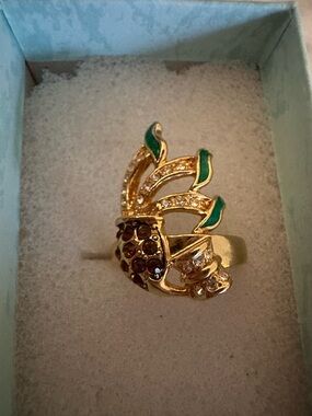 Gold-Tone Green Enamel & Crystal Statement Ring with chocolate crystals